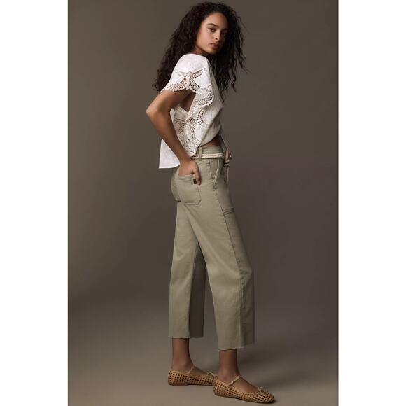 NWT-Anthropologie Modern American Farrah High Rise Crop Wide Leg Jeans Moss S26 - Picture 3 of 6